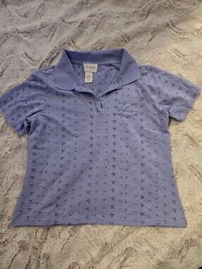 Sport Savvy Periwinkle Blue Eyelet Polo Shirt [Medium] Coquette Boxy Crop Cute
